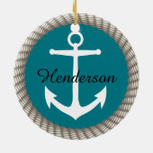 Nautical White Rope en Anchor Monogram Keramisch Ornament (Achterkant)