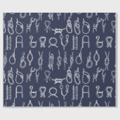 Nautical White Rope Knots & Navy Blue Cadeaupapier (Vlak)