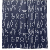 Nautical White Rope Knots & Navy Blue Douchegordijn (Voorkant)