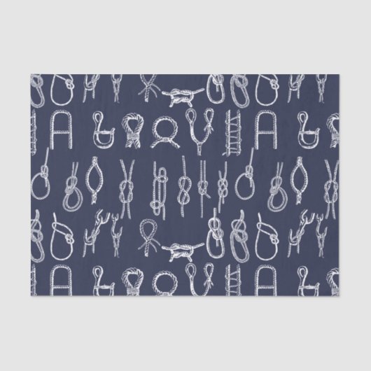 Nautical White Rope Knots & Navy Blue Tissuepapier (Voorkant)