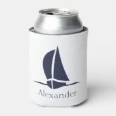 Nautical White sailboat Navy blue Coastal Monogram Blikjeskoeler (Blikje Voorkant)