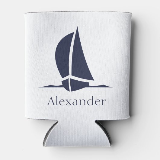 Nautical White sailboat Navy blue Coastal Monogram Blikjeskoeler (Voorkant)
