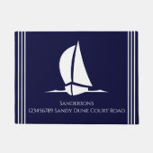 Nautical White sailboat Navy blue Coastal Monogram Deurmat (Voorkant)
