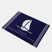 Nautical White sailboat Navy blue Coastal Monogram Deurmat (Schuin)