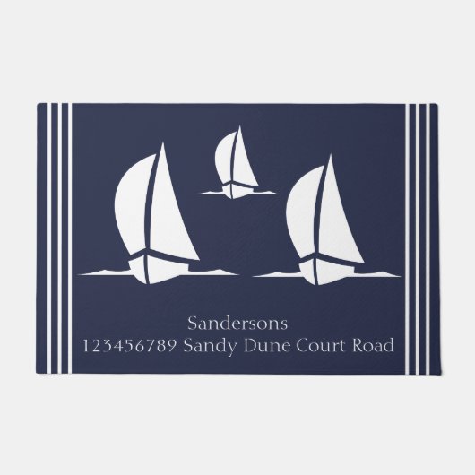 Nautical White sailboat Navy blue Coastal Monogram Deurmat (Voorkant)
