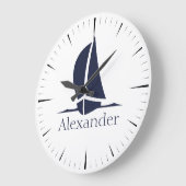 Nautical White sailboat Navy blue Coastal Monogram Grote Klok (Hoek)