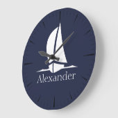 Nautical White sailboat Navy blue Coastal Monogram Grote Klok (Hoek)