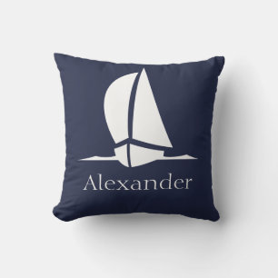 Nautical White sailboat Navy blue Coastal Monogram Kussen