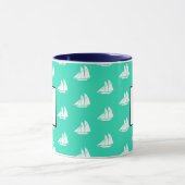 Nautical White Sailboats & Zee Green gepersonalise Mok (Midden)