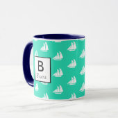 Nautical White Sailboats & Zee Green gepersonalise Mok (Voorkant links)