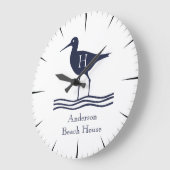 Nautical White Sandpipe Navy blue Coastal Monogram Grote Klok (Hoek)