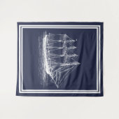 Nautical White  Schooner & Navy Blue Wandkleed (Voorkant (horizontaal))