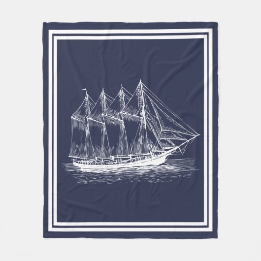 Nautical White  Schooner Ship Fleece Deken (Voorkant)