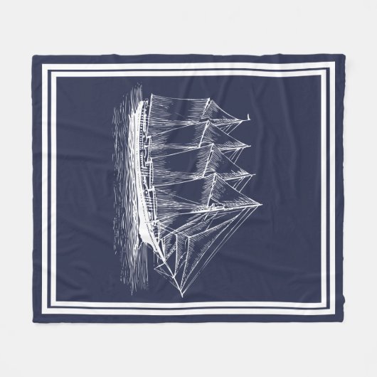 Nautical White  Schooner Ship Fleece Deken (Voorkant (Horizontaal))