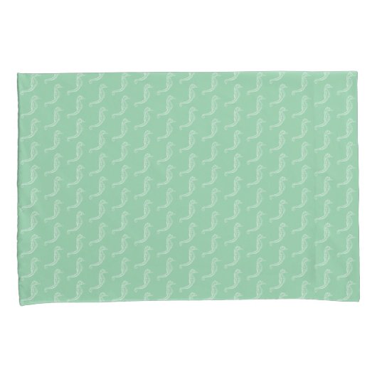 Nautical White Seahorse Skeleton Pattern Green Kussensloop (Voorkant-Rechts)