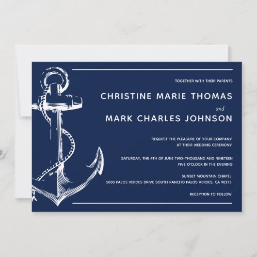 Nautical White Ship Anchor Wedding Invitation (Voorkant)