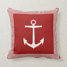 Nautical White Stripes Anchor & Coastal Red Kussen