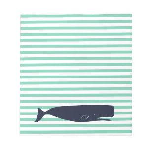 Nautical White Stripes and Navy Whale Notitieblok