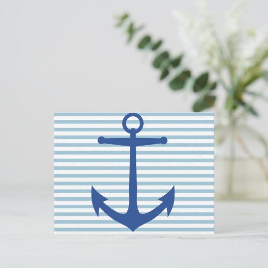 Nautical White Stripes en Anchor Custom Briefkaart (Staand voorkant)