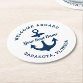 Nautical White Welcome Aboard Name Anchor Ronde Kartonnen Onderzetter (Gebogen)