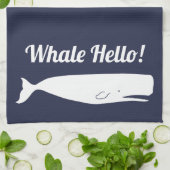 Nautical White Whale Hallo bij de marine Theedoek (Gevouwen)