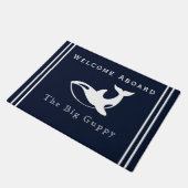 Nautical White Whale op een zacht marineblauw kust Deurmat (Schuin)