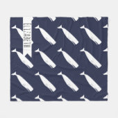 Nautical White Whales & Navy met naam Fleece Deken (Voorkant (Horizontaal))