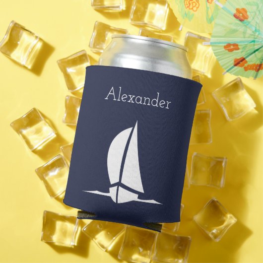 Nautical White zeilboot Navy blue Coastal Blikjeskoeler (Insitu Zomer)