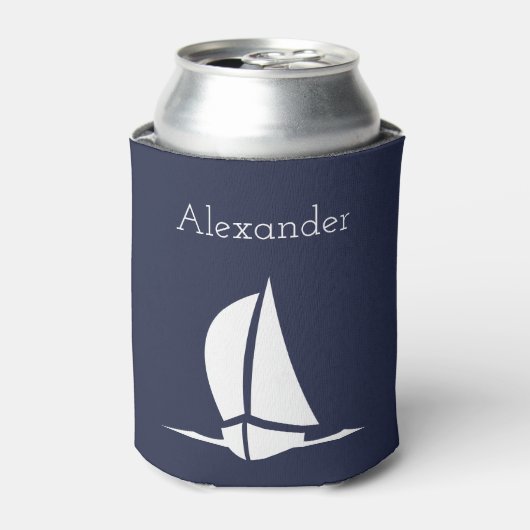 Nautical White zeilboot Navy blue Coastal Blikjeskoeler (Blikje Voorkant)