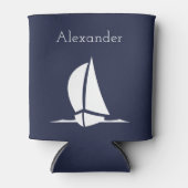 Nautical White zeilboot Navy blue Coastal Blikjeskoeler (Voorkant)