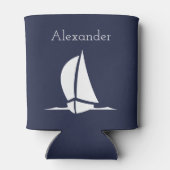 Nautical White zeilboot Navy blue Coastal Blikjeskoeler (Achterkant)