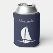 Nautical White zeilboot Navy blue Coastal Blikjeskoeler (Blikje Achterkant)