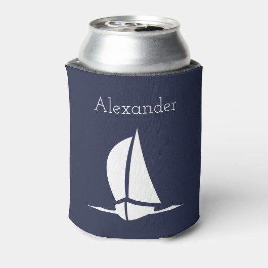 Nautical White zeilboot Navy blue Coastal Blikjeskoeler (Blikje Achterkant)