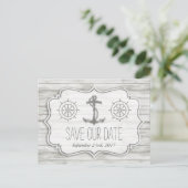 Nautical Whitewash Wood Beach Wedding Collectie Aankondigingskaart (Staand voorkant)
