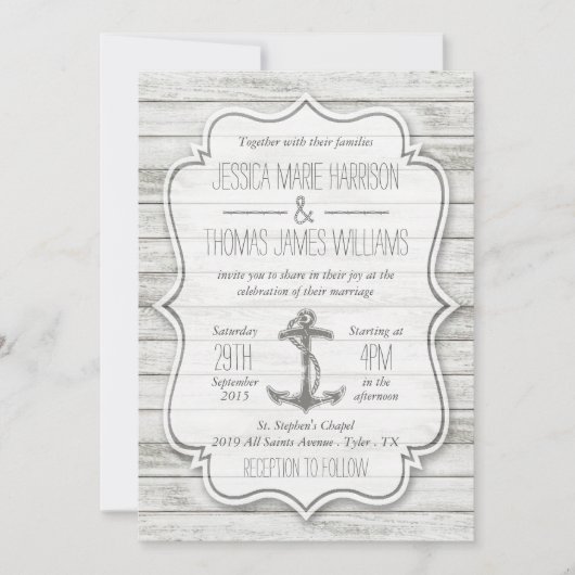 Nautical Whitewash Wood Beach Wedding Collectie Kaart (Voorkant)