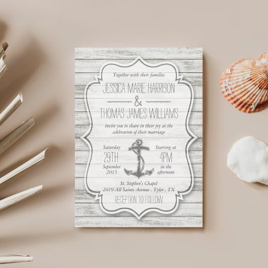 Nautical Whitewash Wood Beach Wedding Collectie Kaart