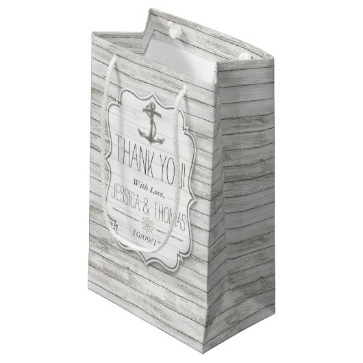 Nautical Whitewash Wood Beach Wedding Collectie Klein Cadeauzakje (Voorkant Gekanteld)