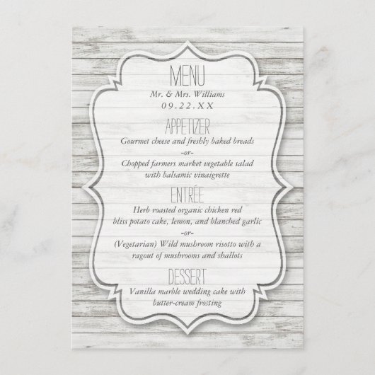 Nautical Whitewash Wood Beach Wedding Collectie Menu (Voorkant)