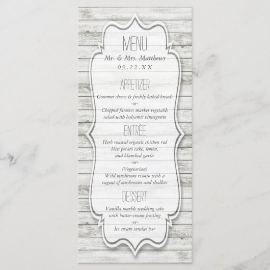 Nautical Whitewash Wood Beach Wedding Collectie Menu (Voorkant)