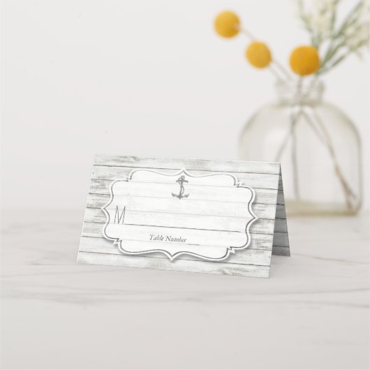 Nautical Whitewash Wood Beach Wedding Collectie Plaatskaartje (Voorkant)