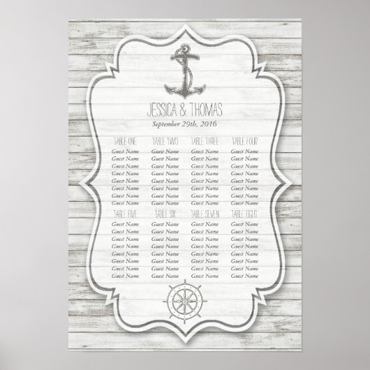 Nautical Whitewash Wood Beach Wedding Collectie Poster (Voorkant)