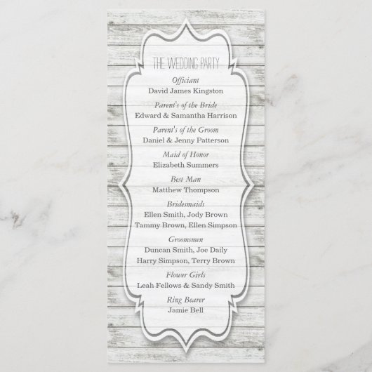 Nautical Whitewash Wood Beach Wedding Collectie Programmakaart (Achterkant)