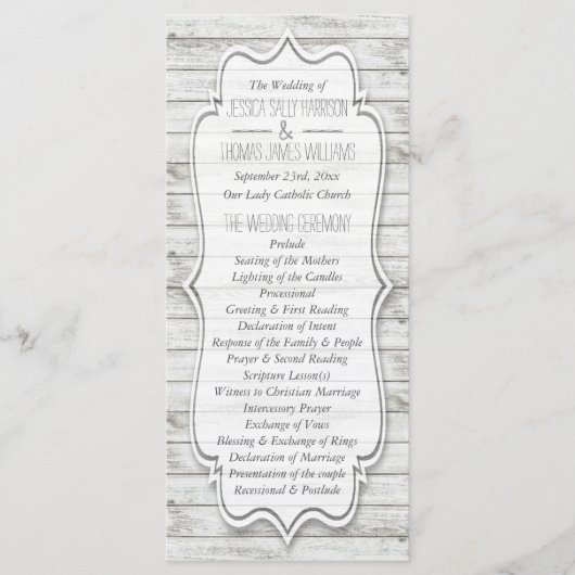 Nautical Whitewash Wood Beach Wedding Collectie Programmakaart (Voorkant)