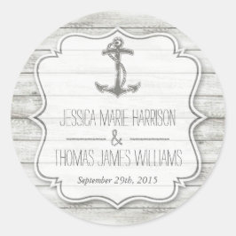 Nautical Whitewash Wood Beach Wedding Collectie Ronde Sticker