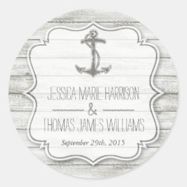 Nautical Whitewash Wood Beach Wedding Collectie Ronde Sticker