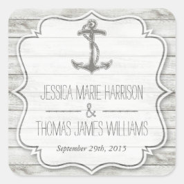 Nautical Whitewash Wood Beach Wedding Collectie Vierkante Sticker