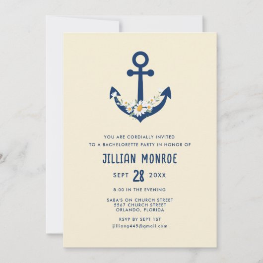 Nautical Wildflower Anker Bachelorette Party Kaart (Voorkant)