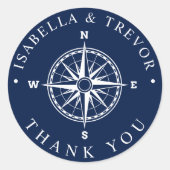 Nautical Wind Roos Compass Dank u Ronde Sticker (Voorkant)