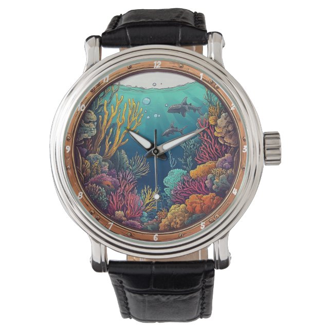 Nautical Window Deep Sea Dream Underwater Marine Horloge (Voorkant)