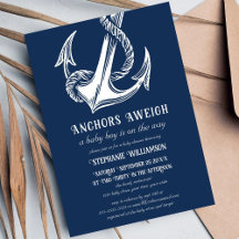 Nautical Witte Anker op Marine Blauw Baby Shower